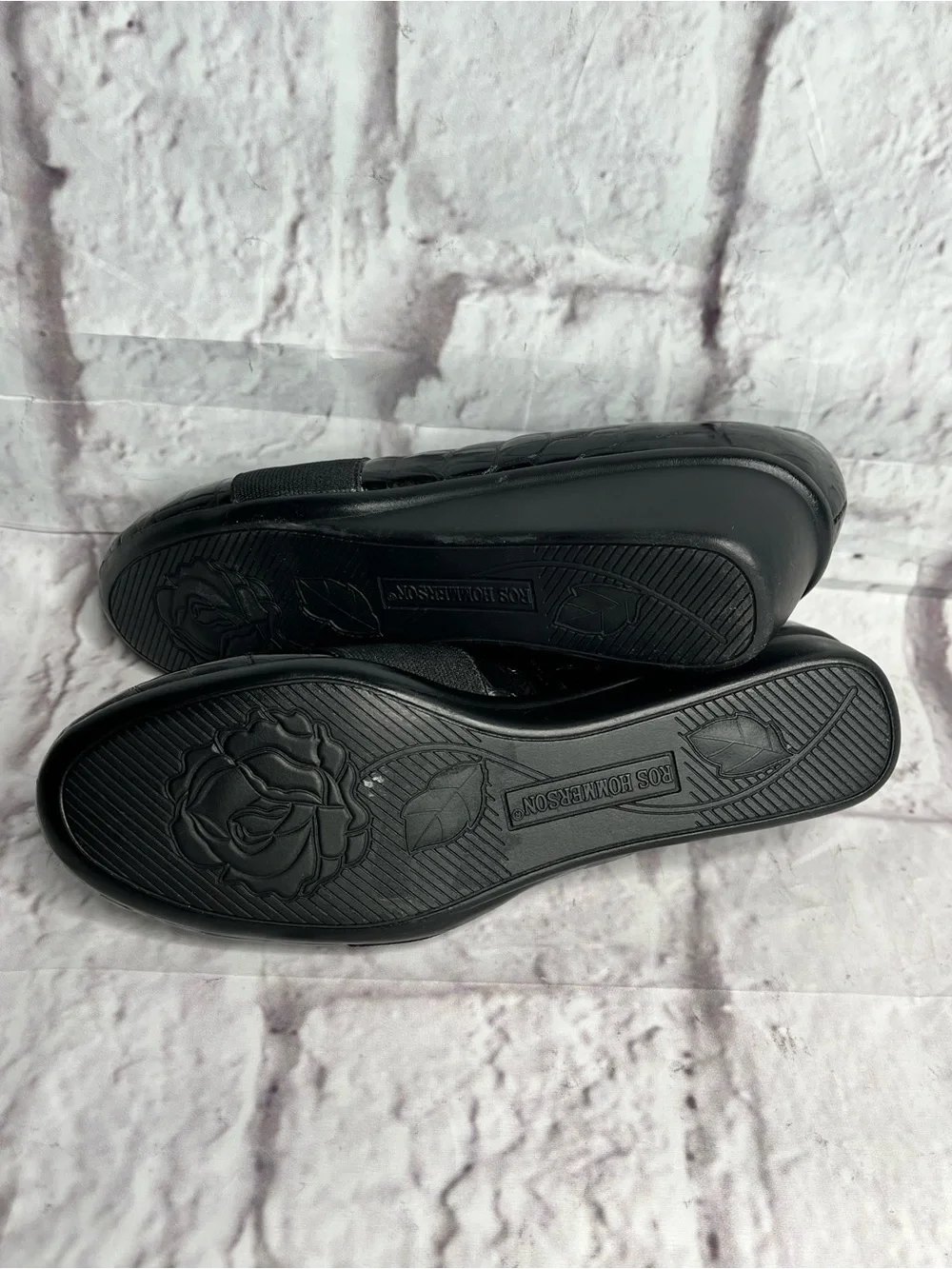 ROS HOMMERSON Erica Women's Black Patent Croc-Textured Wedge Loafers size 6.5